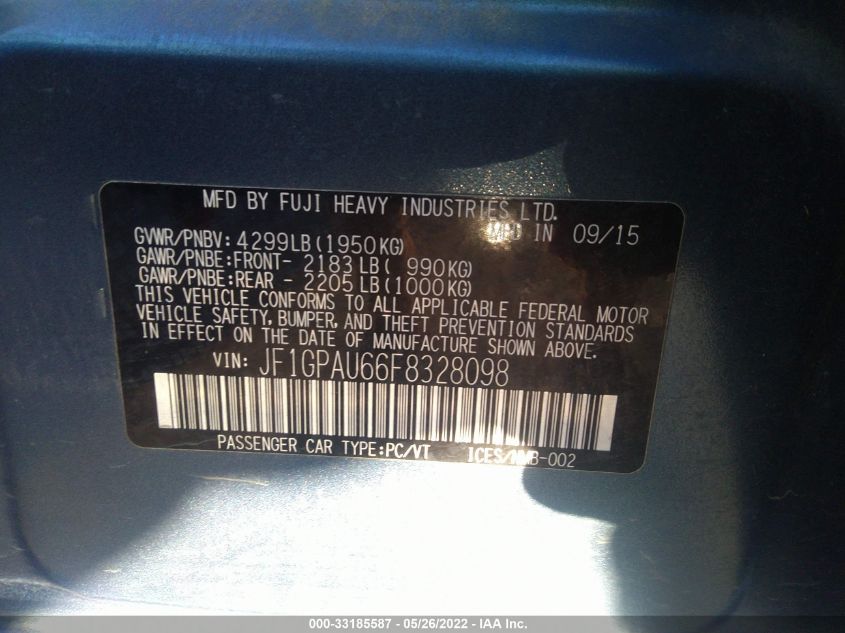 2015 SUBARU IMPREZA WAGON 2.0I SPORT PREMIUM JF1GPAU66F8328098