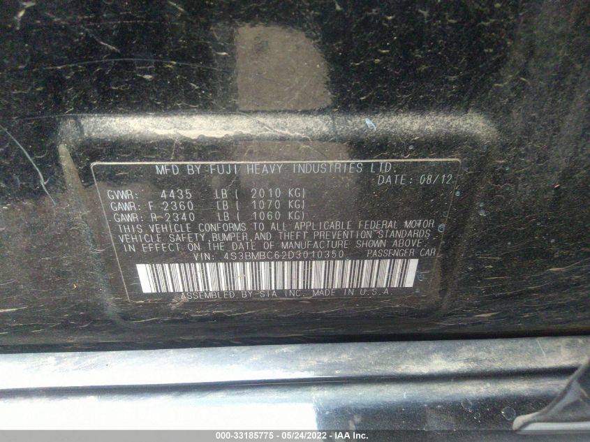 2013 SUBARU LEGACY 2.5I PREMIUM 4S3BMBC62D3010350