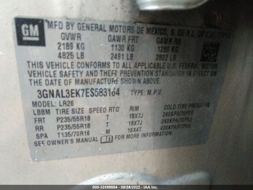 2014 CHEVROLET CAPTIVA SPORT FLEET LT 3GNAL3EK7ES583164