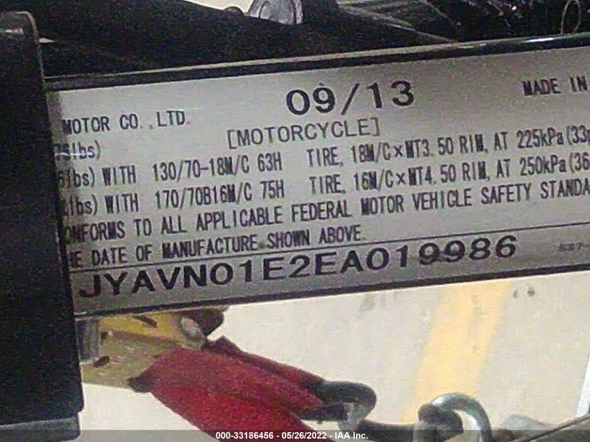 2014 YAMAHA XVS950 A/CT JYAVN01E2EA019986
