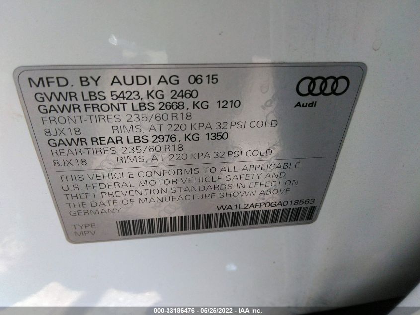 2016 AUDI Q5 PREMIUM PLUS WA1L2AFP0GA018563