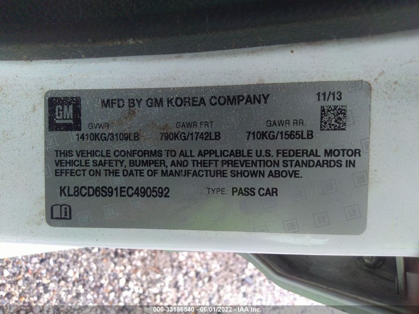 2014 CHEVROLET SPARK LT KL8CD6S91EC490592
