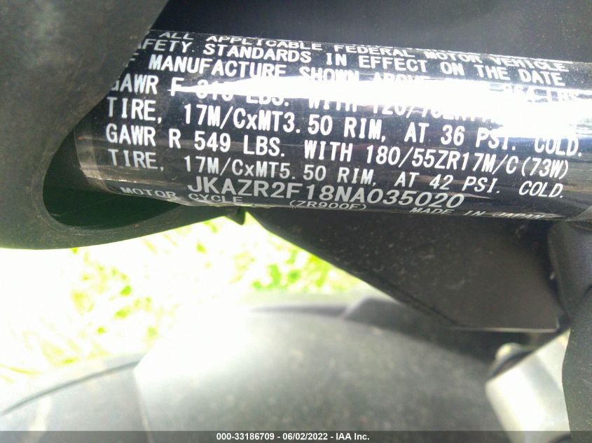 2022 KAWASAKI ZR900 JKAZR2F18NA035020