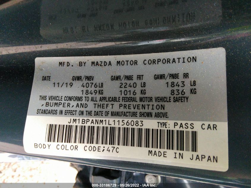 2020 MAZDA MAZDA3 HATCHBACK PREMIUM PACKAGE JM1BPANM1L1156083