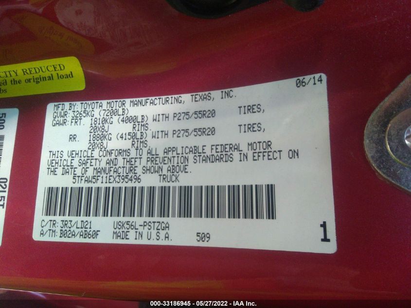 2014 TOYOTA TUNDRA 4WD TRUCK CREWMAX PLATINUM 5TFAW5F11EX395496