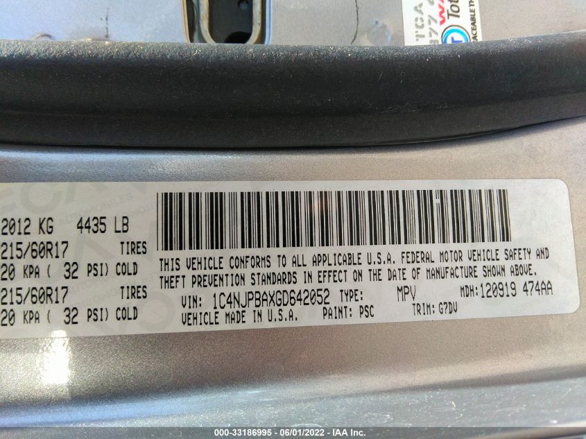 2016 JEEP PATRIOT SPORT SE 1C4NJPBAXGD642052