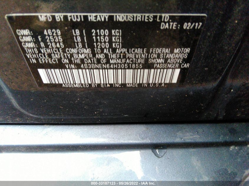 2017 SUBARU LEGACY LIMITED 4S3BNEN64H3051855