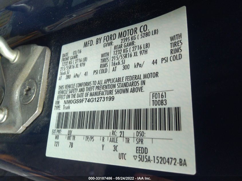 2016 FORD TRANSIT CONNECT WAGON XLT NM0GS9F74G1273199