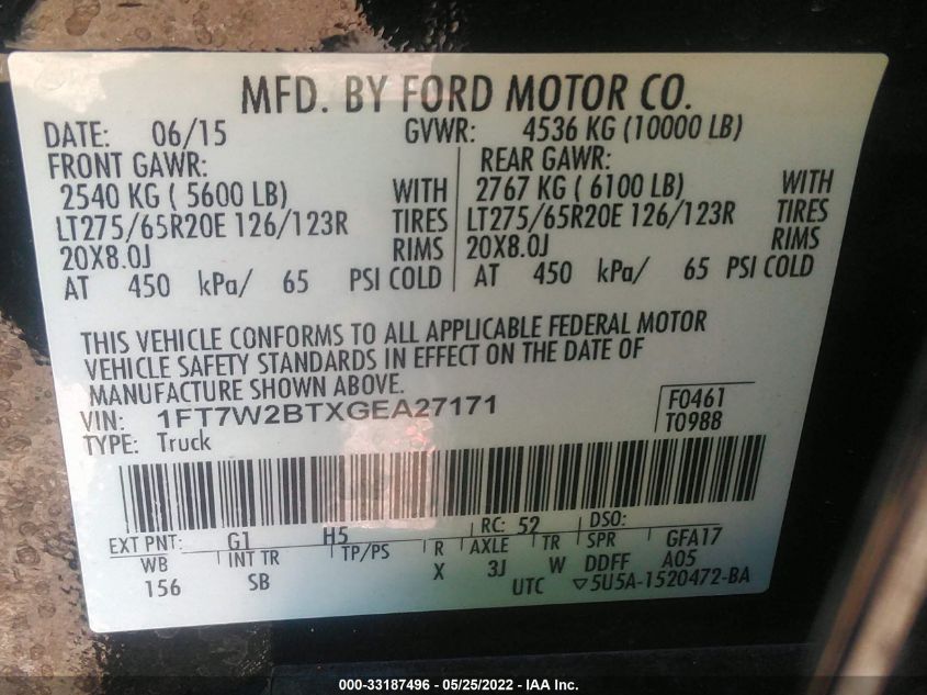 2016 FORD SUPER DUTY F-250 SRW LARIAT/PLATINUM 1FT7W2BTXGEA27171