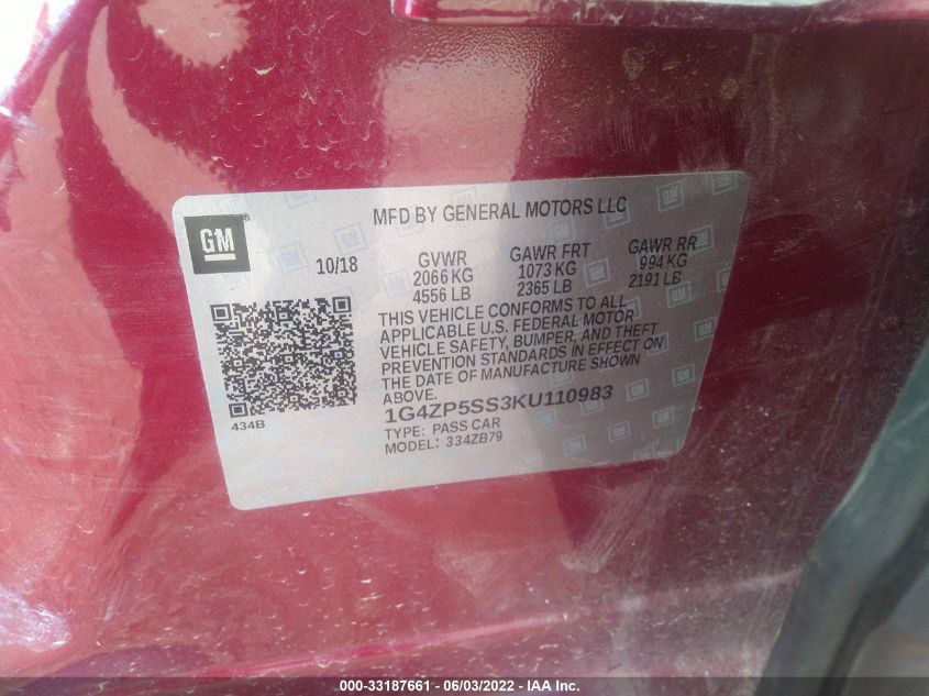 2019 BUICK LACROSSE ESSENCE 1G4ZP5SS3KU110983