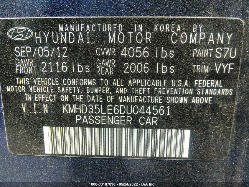 2013 HYUNDAI ELANTRA GT KMHD35LE6DU044561