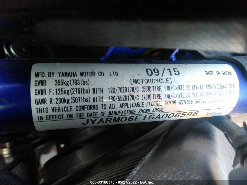 2016 YAMAHA FZ07 JYARM06E1GA006596