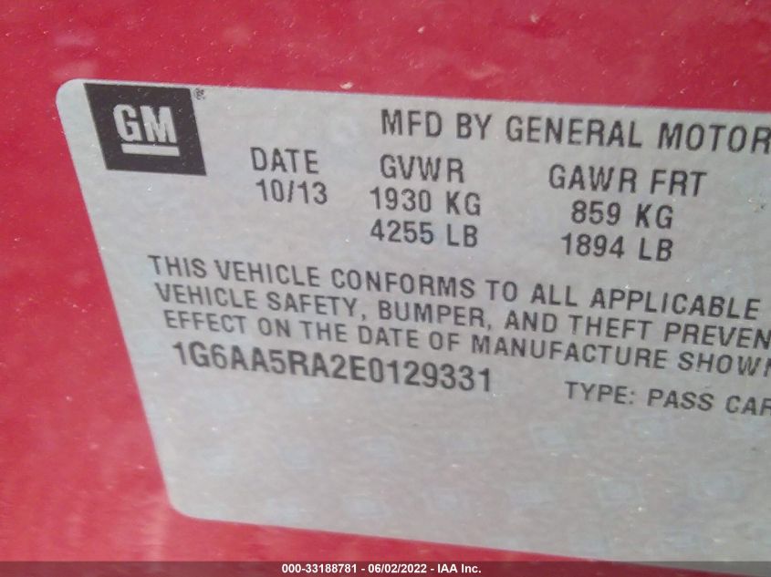 2014 CADILLAC ATS STANDARD RWD - 1G6AA5RA2E0129331