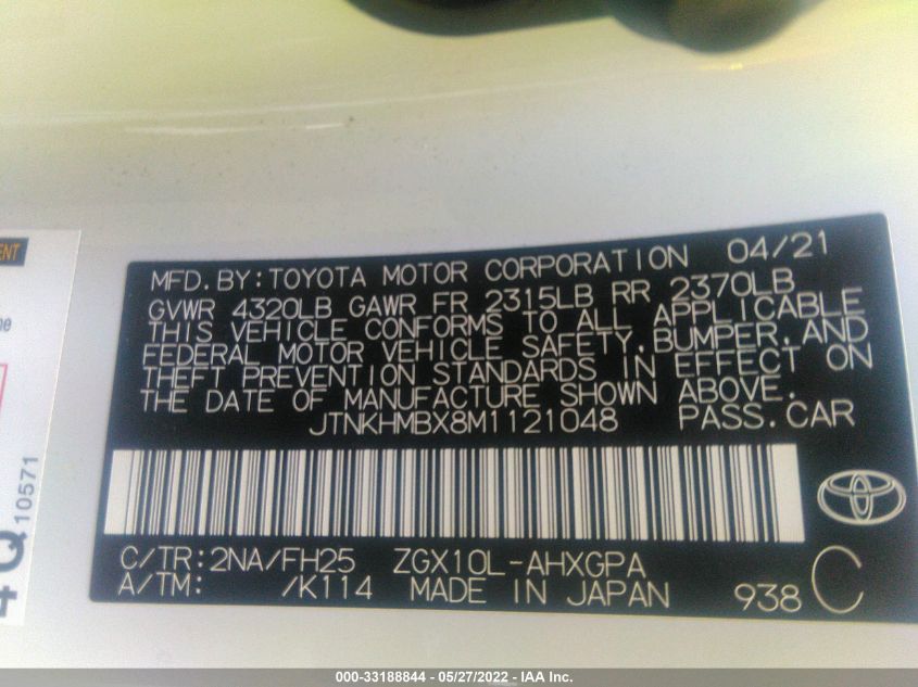 2021 TOYOTA C-HR LE/XLE/LIMITED/NIGHTSHADE JTNKHMBX8M1121048
