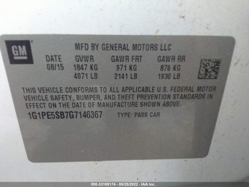 2016 CHEVROLET CRUZE LIMITED LT 1G1PE5SB7G7146367