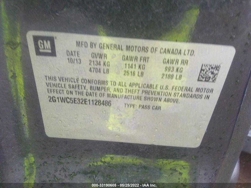 2014 CHEVROLET IMPALA LIMITED LTZ 2G1WC5E32E1128486