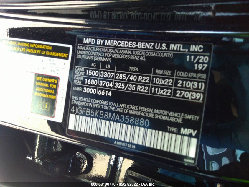 2021 MERCEDES-BENZ GLE GLE 450 4JGFB5KB8MA358880
