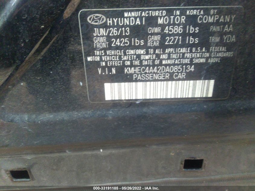 2013 HYUNDAI SONATA HYBRID LIMITED KMHEC4A42DA085134