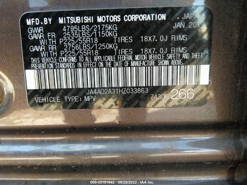 2017 MITSUBISHI OUTLANDER ES JA4AD2A31HZ033863