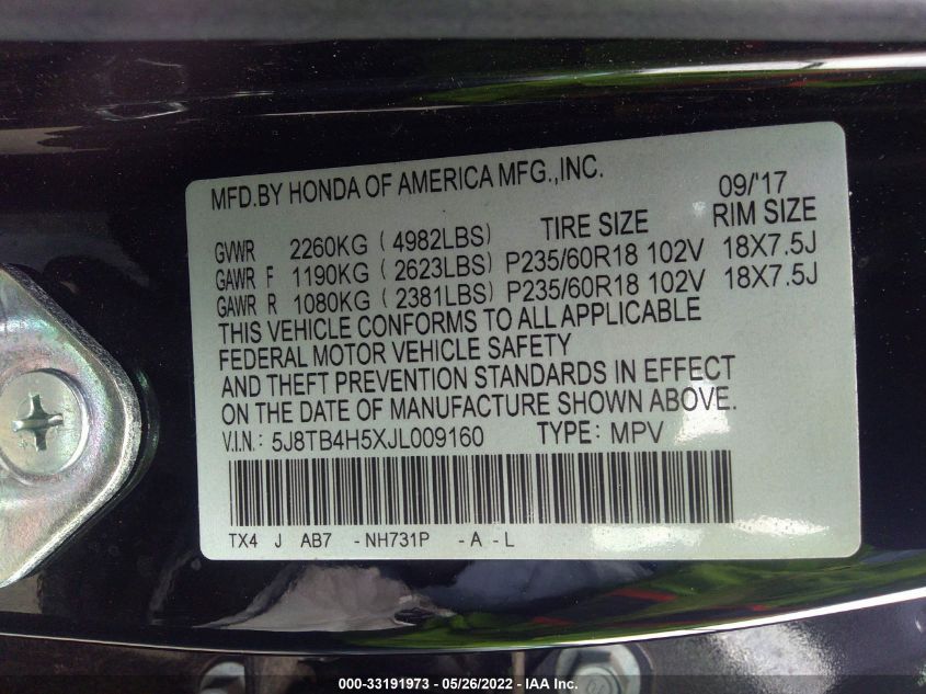 2018 ACURA RDX W 5J8TB4H5XJL009160