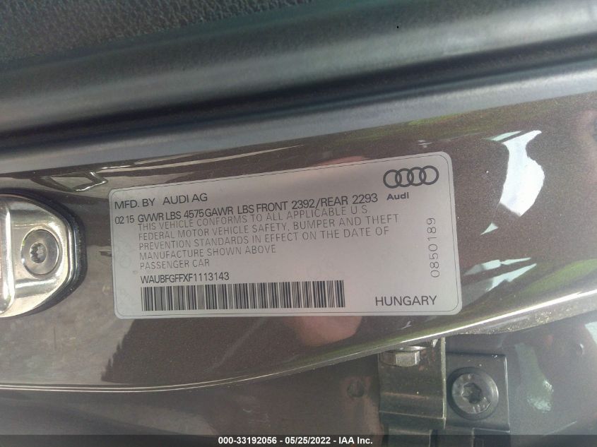 2015 AUDI S3/A3 2.0T PREMIUM WAUBFGFFXF1113143