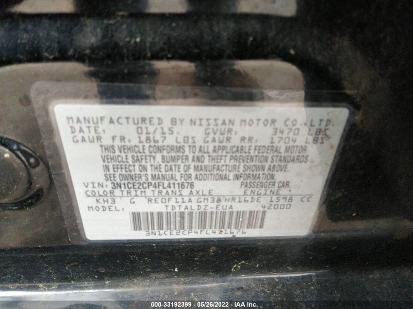 2015 NISSAN VERSA NOTE SV 3N1CE2CP4FL411676