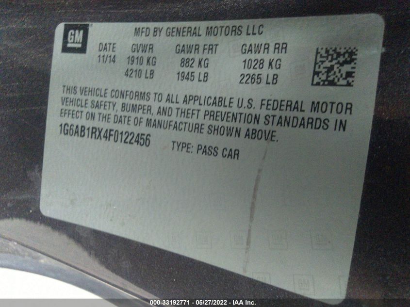 2015 CADILLAC ATS COUPE LUXURY RWD 1G6AB1RX4F0122456