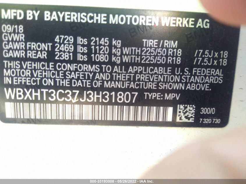 2018 BMW X1 XDRIVE28I WBXHT3C37J3H31807