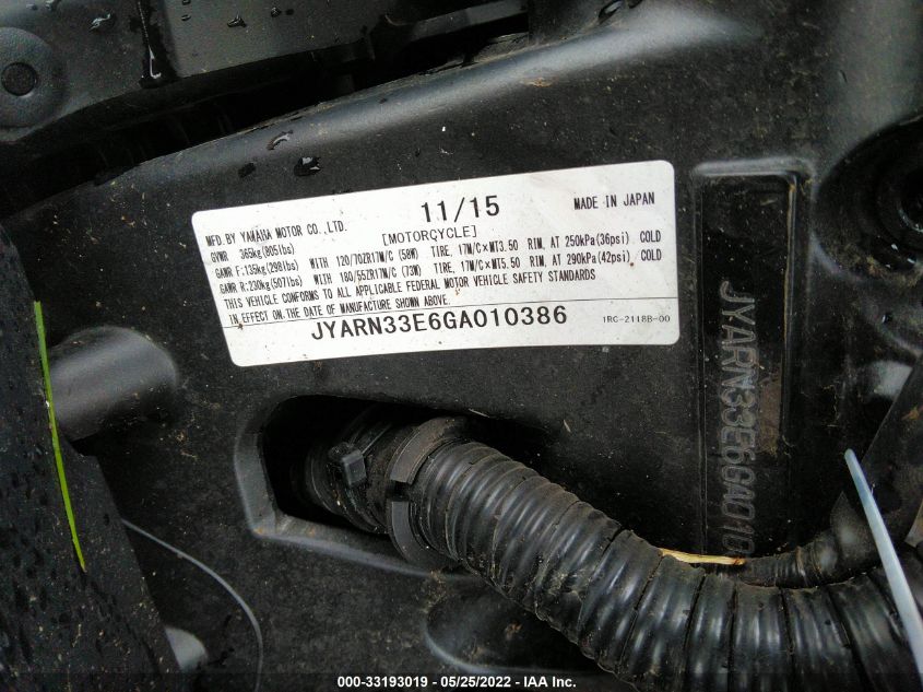 2016 YAMAHA FZ09 JYARN33E6GA010386