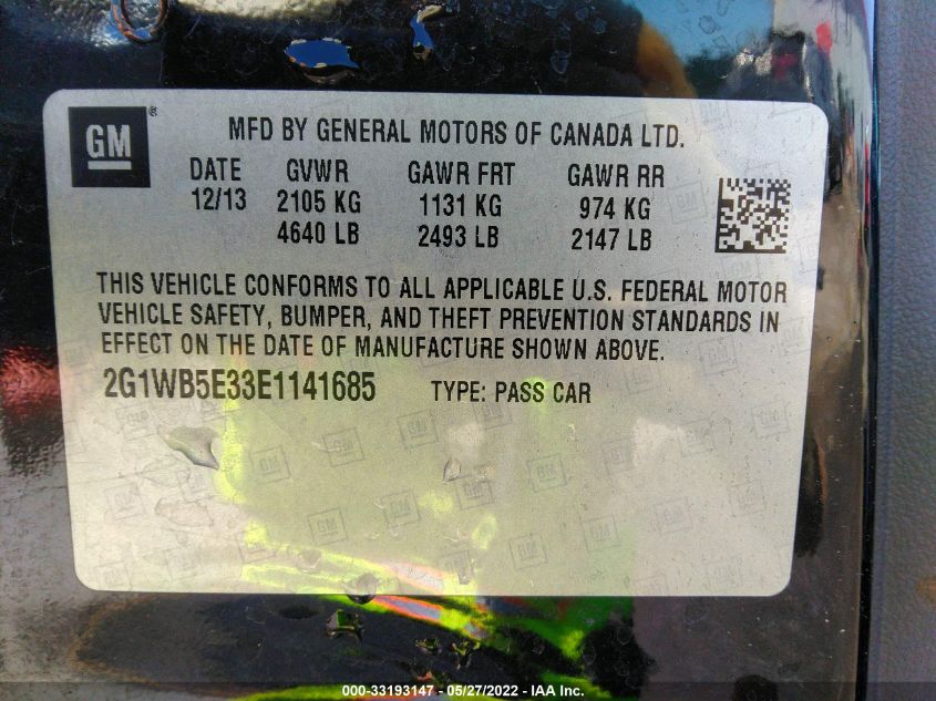 2014 CHEVROLET IMPALA LIMITED LT 2G1WB5E33E1141685