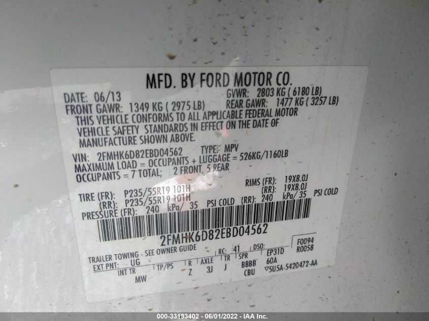 2014 FORD FLEX LIMITED 2FMHK6D82EBD04562