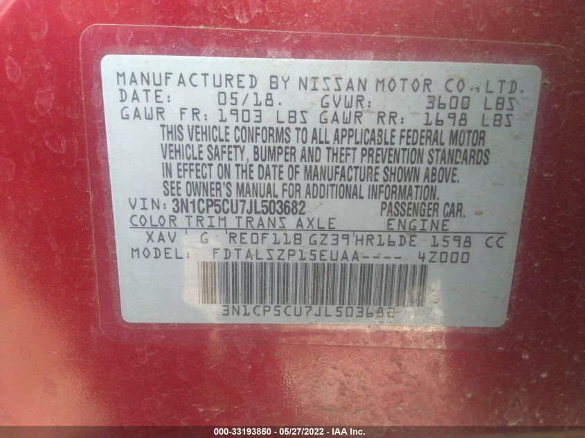 2018 NISSAN KICKS SV 3N1CP5CU7JL503682