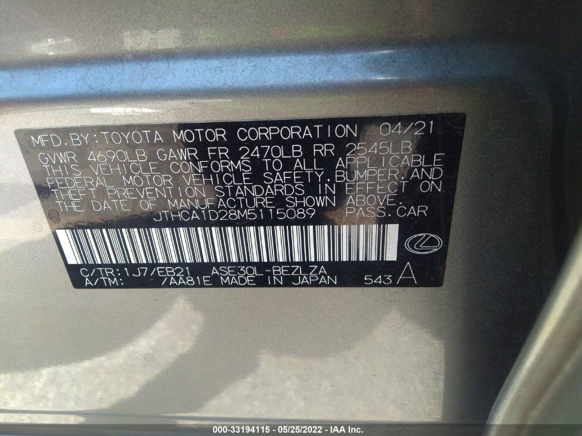 2021 LEXUS IS IS 300 JTHCA1D28M5115089