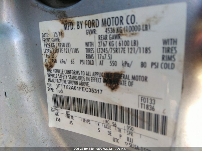 2015 FORD SUPER DUTY F-250 SRW XLT/XL/LARIAT 1FT7X2A61FEC35317