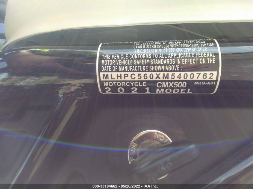 2021 HONDA CMX500 MLHPC560XM5400762