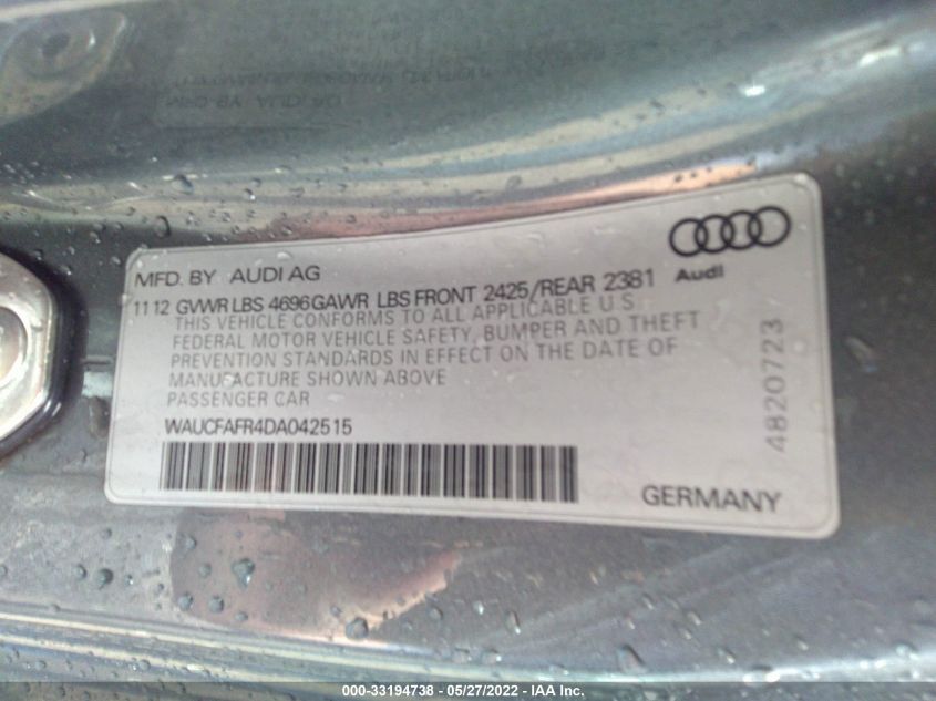 2013 AUDI A5 PREMIUM WAUCFAFR4DA042515