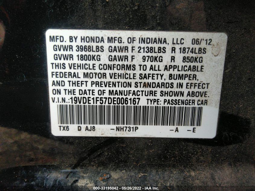 2013 ACURA ILX 20 PREMIUM 19VDE1F57DE006167