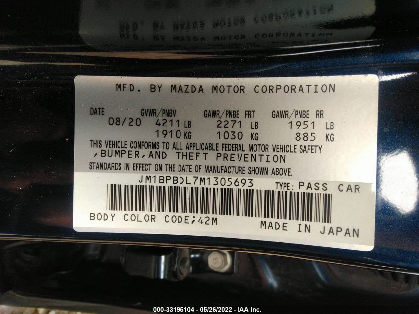 2021 MAZDA MAZDA3 SEDAN PREMIUM JM1BPBDL7M1305693