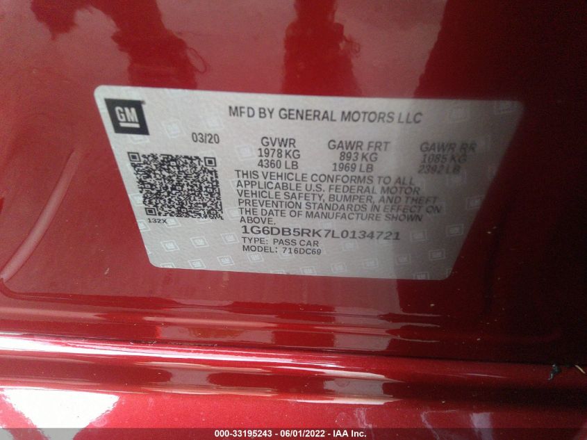 2020 CADILLAC CT4 PREMIUM LUXURY 1G6DB5RK7L0134721