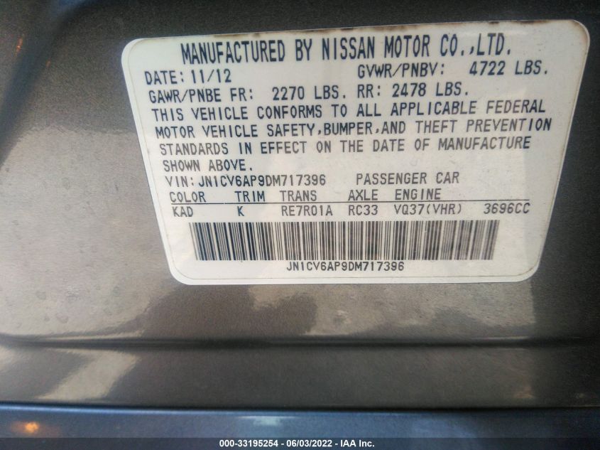 2013 INFINITI G37 SEDAN JOURNEY/SPORT JN1CV6AP9DM717396