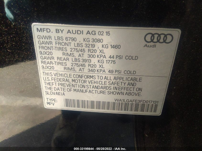 2015 AUDI Q7 3.0T PREMIUM PLUS WA1LGAFE3FD017131