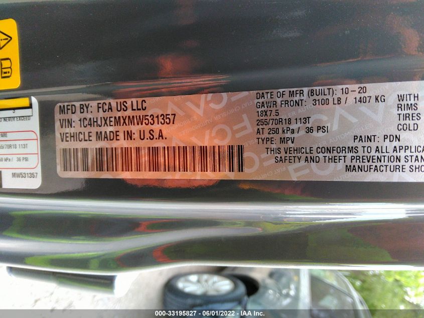 2021 JEEP WRANGLER UNLIMITED SAHARA 1C4HJXEMXMW531357