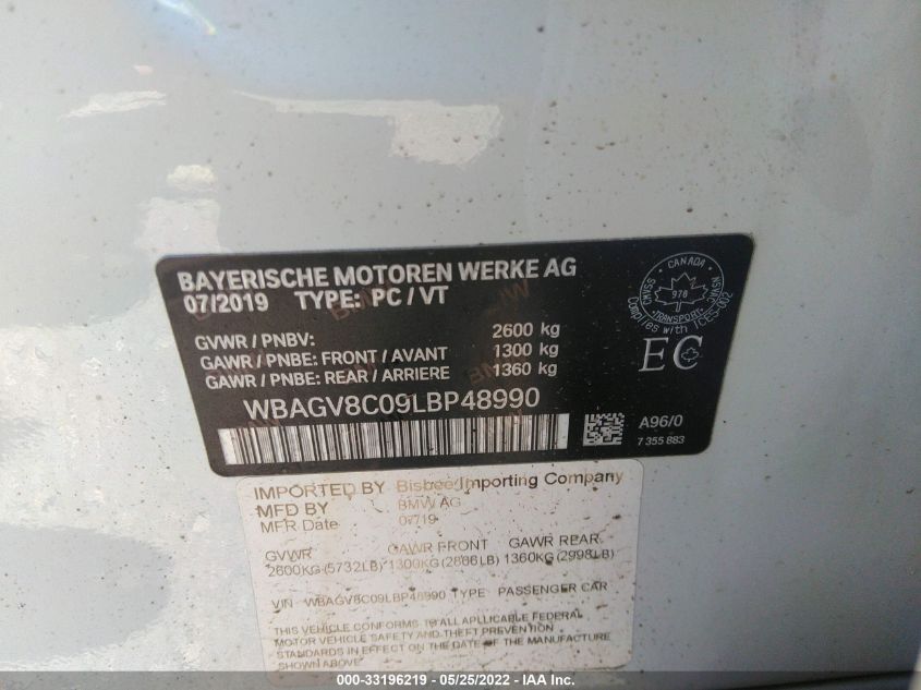 2020 BMW 8 SERIES M850I WBAGV8C09LBP48990