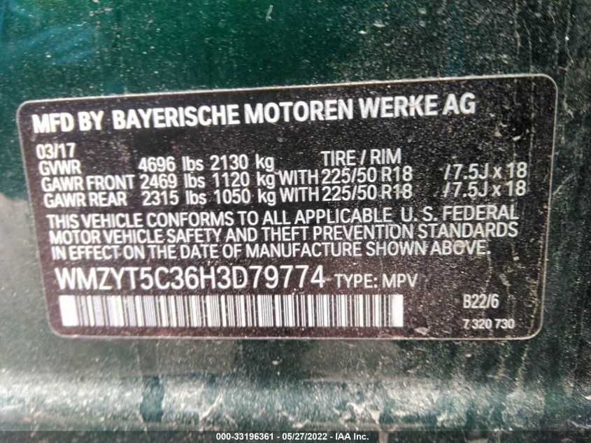 2017 MINI COUNTRYMAN COOPER S WMZYT5C36H3D79774