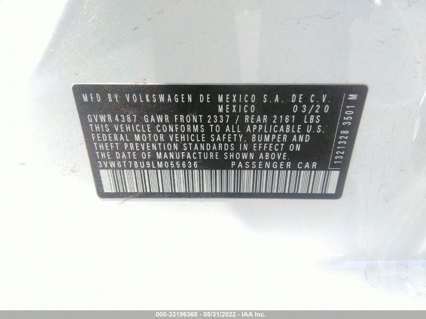 2020 VOLKSWAGEN JETTA GLI S/AUTOBAHN 3VW6T7BU9LM055636
