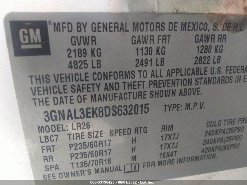 2013 CHEVROLET CAPTIVA SPORT FLEET LT 3GNAL3EK8DS632015