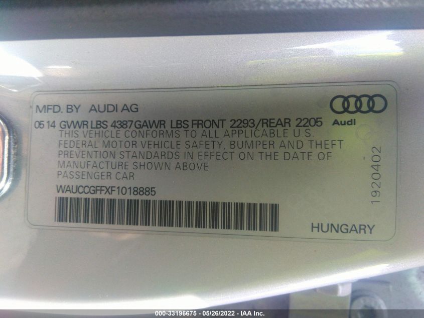 2015 AUDI A3 1.8T PREMIUM PLUS WAUCCGFFXF1018885