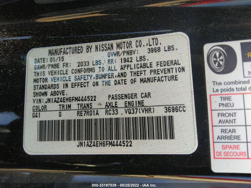 2015 NISSAN 370Z SPORT TECH JN1AZ4EH6FM444522