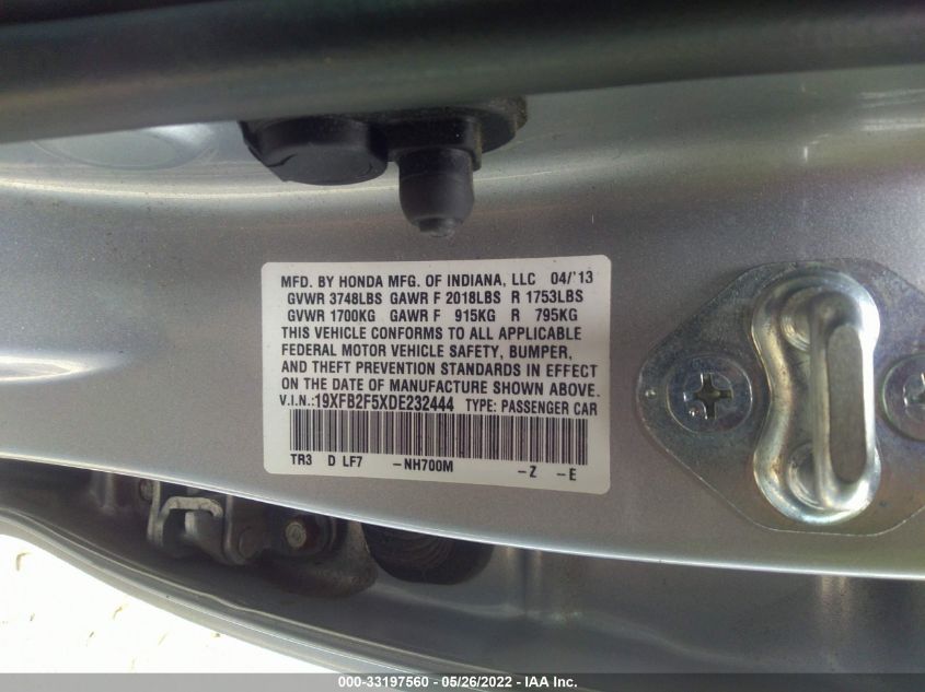 2013 HONDA CIVIC SDN LX 19XFB2F5XDE232444