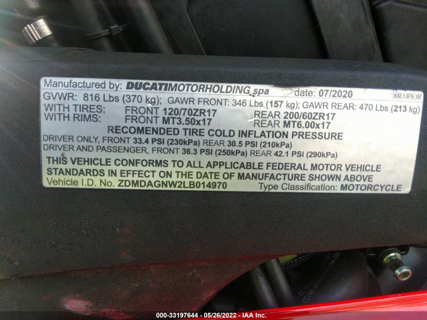 2020 DUCATI PANIGALE V4/V4S/V4S SPECIALE ZDMDAGNW2LB014970